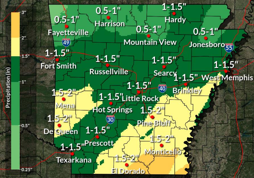 Rain and Thunderstorms Expected Thursday Across Arkansas