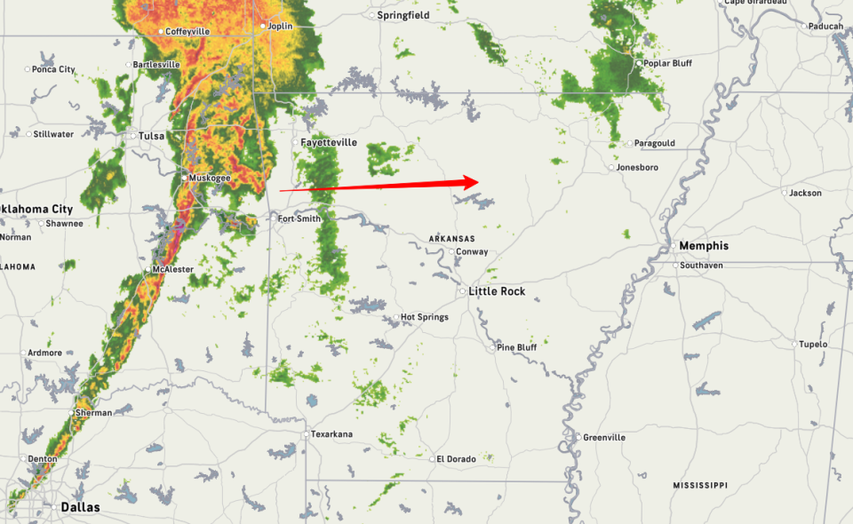 Spin-Up Tornado Threat Continues Across Arkansas as Storm Line Advances