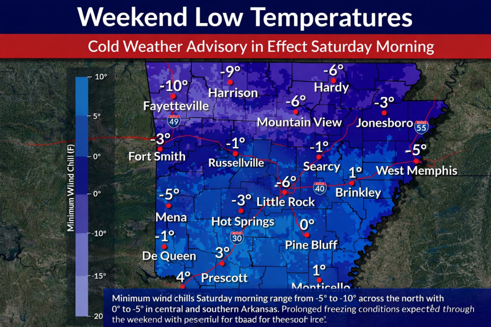 Cold Weather Advisory Issued for North Arkansas; Wind Chills to Drop to -10 Degrees Saturday Morning