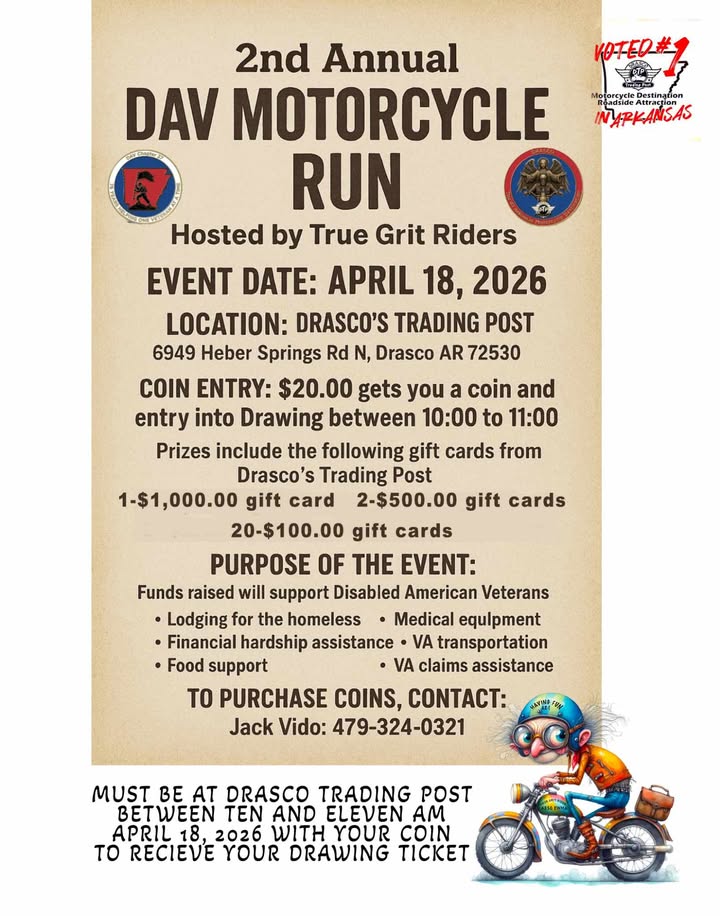 2nd Annual DAV Motorcycle Run Set for April 18 at Drasco’s Trading Post